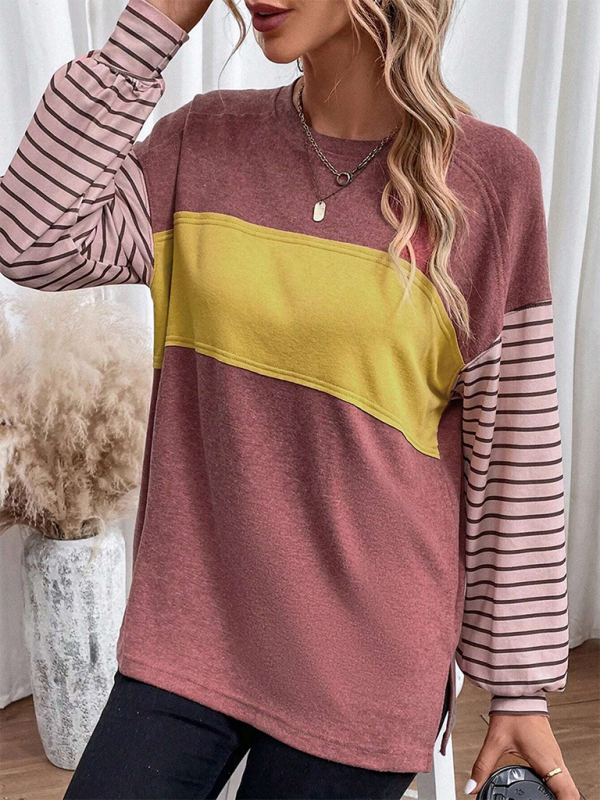 Lantern Sleeve Striped Pullover Relaxed Tee T-Shirts | Chuzko.com