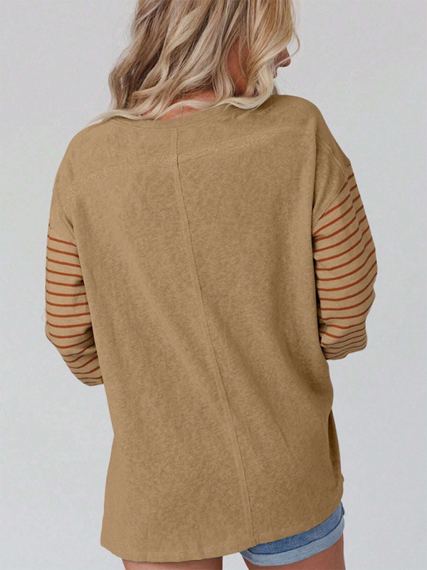 Lantern Sleeve Striped Pullover Relaxed Tee T-Shirts | Chuzko.com