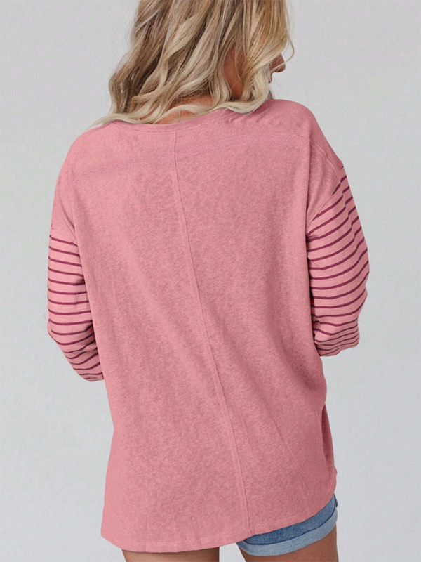 Lantern Sleeve Striped Pullover Relaxed Tee T-Shirts | Chuzko.com