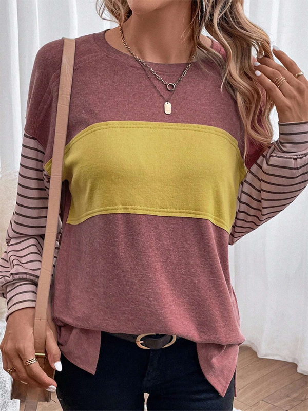 Lantern Sleeve Striped Pullover Relaxed Tee T-Shirts | Chuzko.com