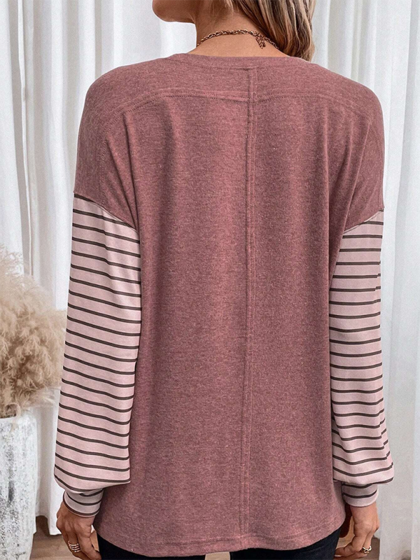 Lantern Sleeve Striped Pullover Relaxed Tee T-Shirts | Chuzko.com