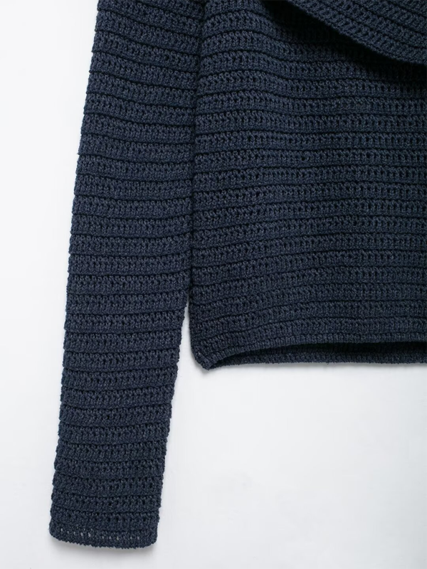 Fall Shoulder-Baring Top Navy Cropped Knitwear Knit Tops | Chuzko.com