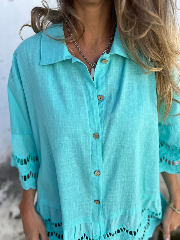 Boho Lace Flared Sleeves Blouse Flowy Shirt Shirts | Chuzko.com