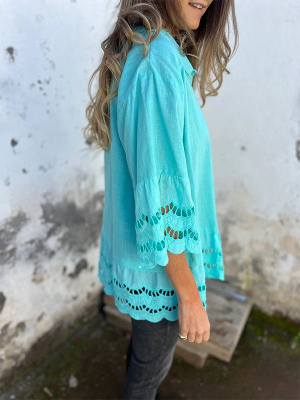 Boho Lace Flared Sleeves Blouse Flowy Shirt Shirts | Chuzko.com