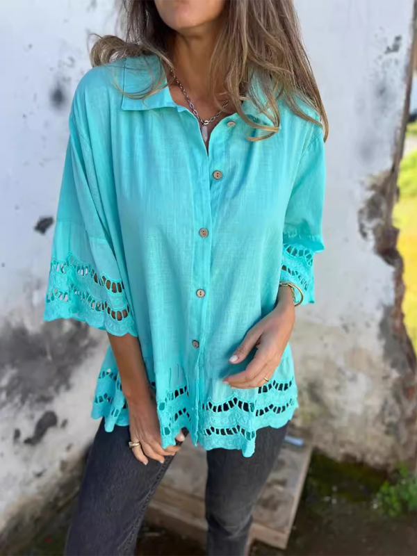 Boho Lace Flared Sleeves Blouse Flowy Shirt Shirts | Chuzko.com