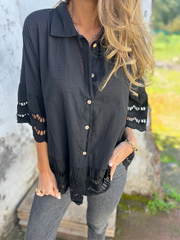 Boho Lace Flared Sleeves Blouse Flowy Shirt Shirts | Chuzko.com