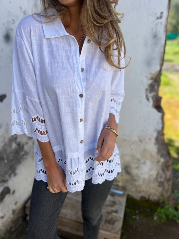 Boho Lace Flared Sleeves Blouse Flowy Shirt Shirts | Chuzko.com