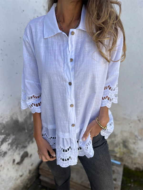 Boho Lace Flared Sleeves Blouse Flowy Shirt Shirts | Chuzko.com