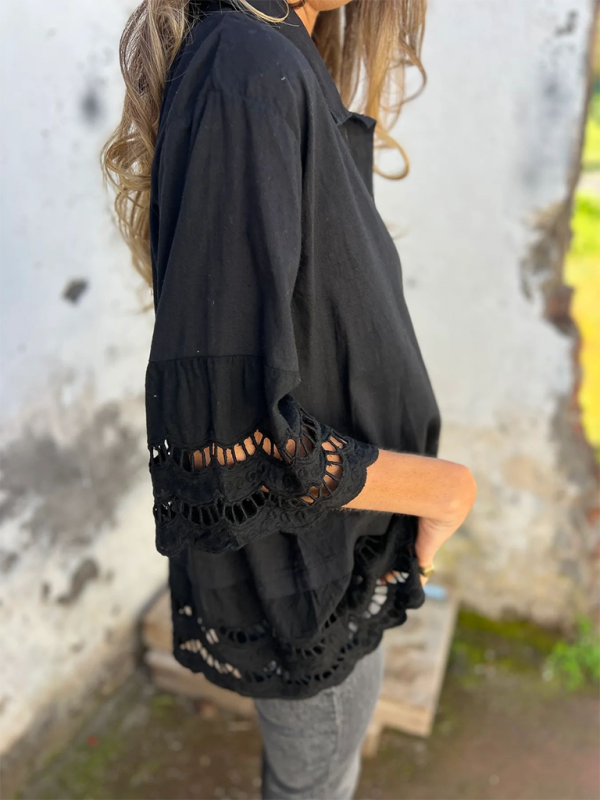 Boho Lace Flared Sleeves Blouse Flowy Shirt Shirts | Chuzko.com