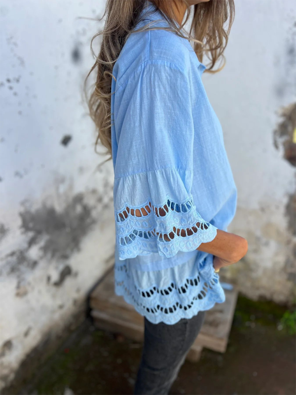 Boho Lace Flared Sleeves Blouse Flowy Shirt Shirts | Chuzko.com