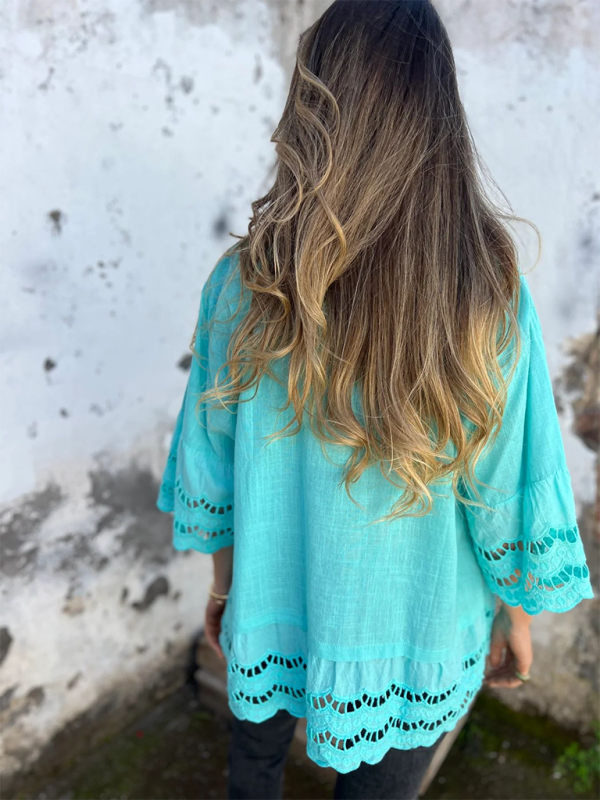 Boho Lace Flared Sleeves Blouse Flowy Shirt Shirts | Chuzko.com