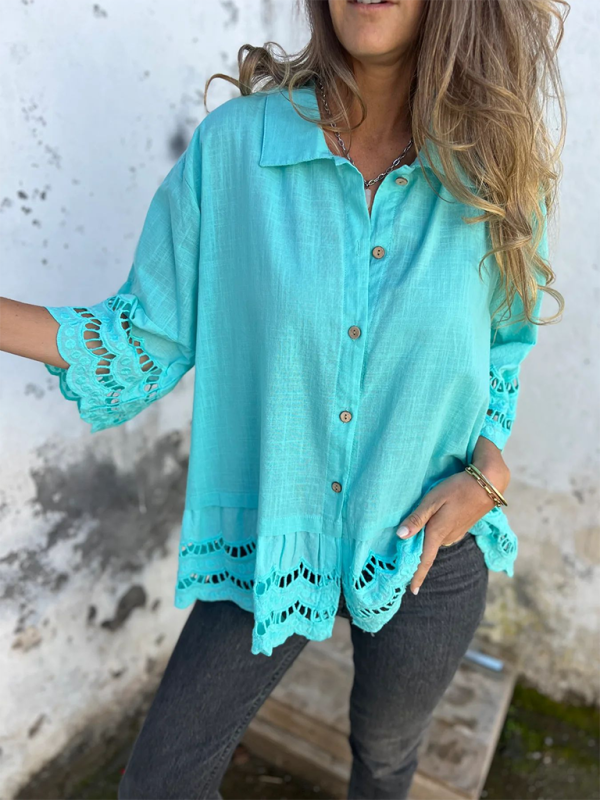 Boho Lace Flared Sleeves Blouse Flowy Shirt Shirts | Chuzko.com