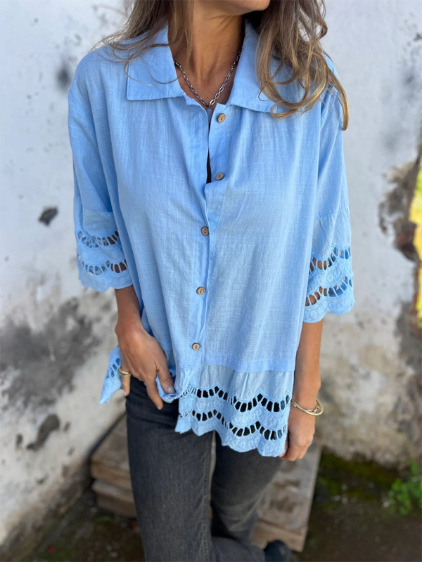 Boho Lace Flared Sleeves Blouse Flowy Shirt Shirts | Chuzko.com