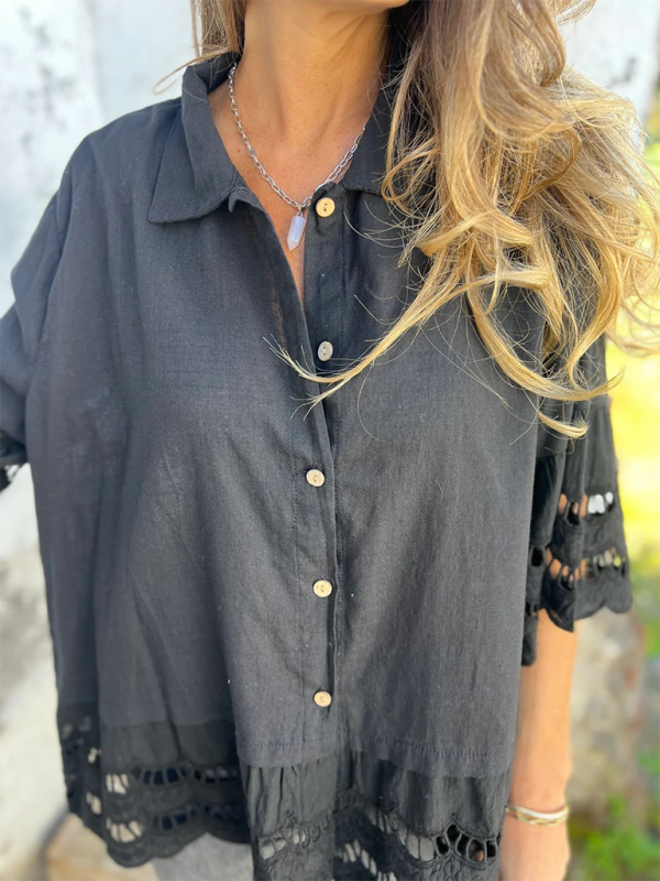 Boho Lace Flared Sleeves Blouse Flowy Shirt Shirts | Chuzko.com