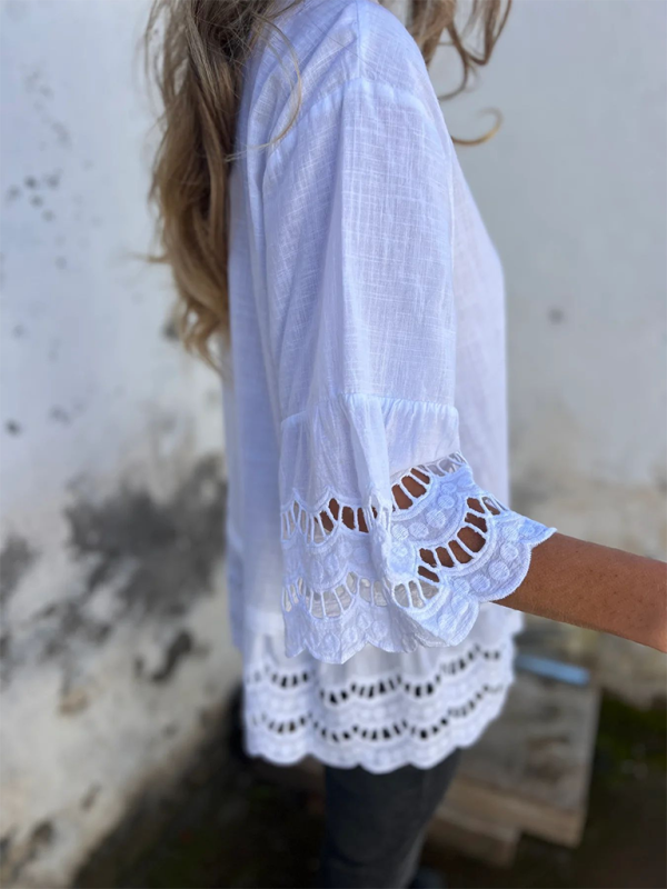 Boho Lace Flared Sleeves Blouse Flowy Shirt Shirts | Chuzko.com