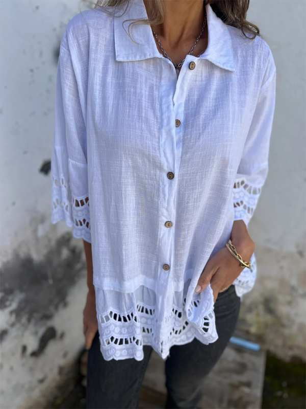 Boho Lace Flared Sleeves Blouse Flowy Shirt Shirts | Chuzko.com