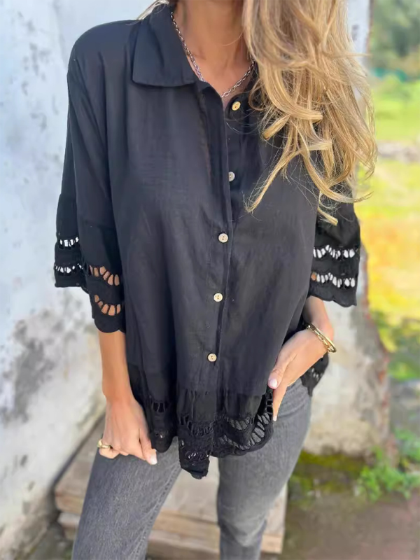 Boho Lace Flared Sleeves Blouse Flowy Shirt Shirts | Chuzko.com