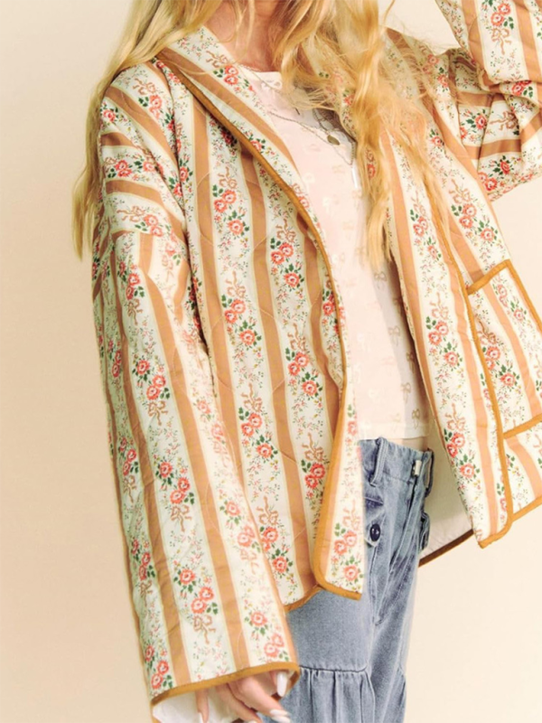 Artistic Floral Quilted Shawl Jacket Boho Throw-On Quilted | Chuzko.com