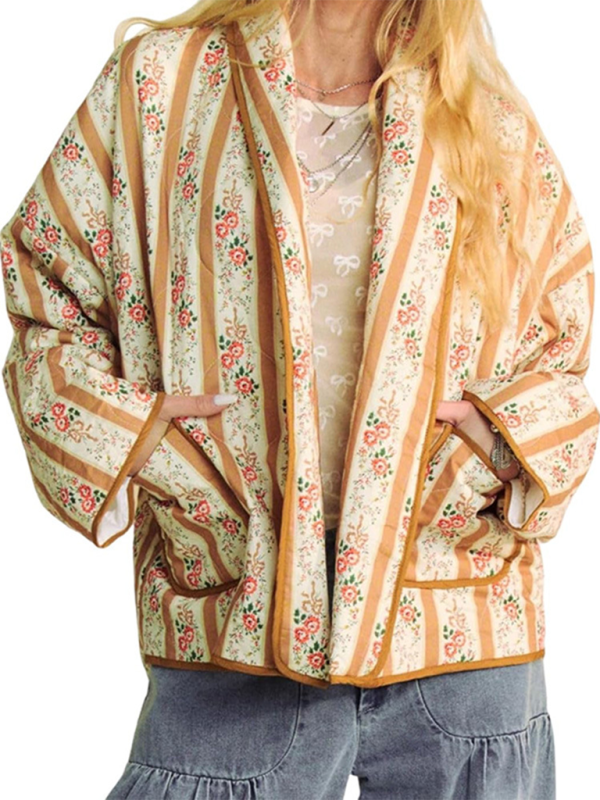 Artistic Floral Quilted Shawl Jacket Boho Throw-On Quilted | Chuzko.com