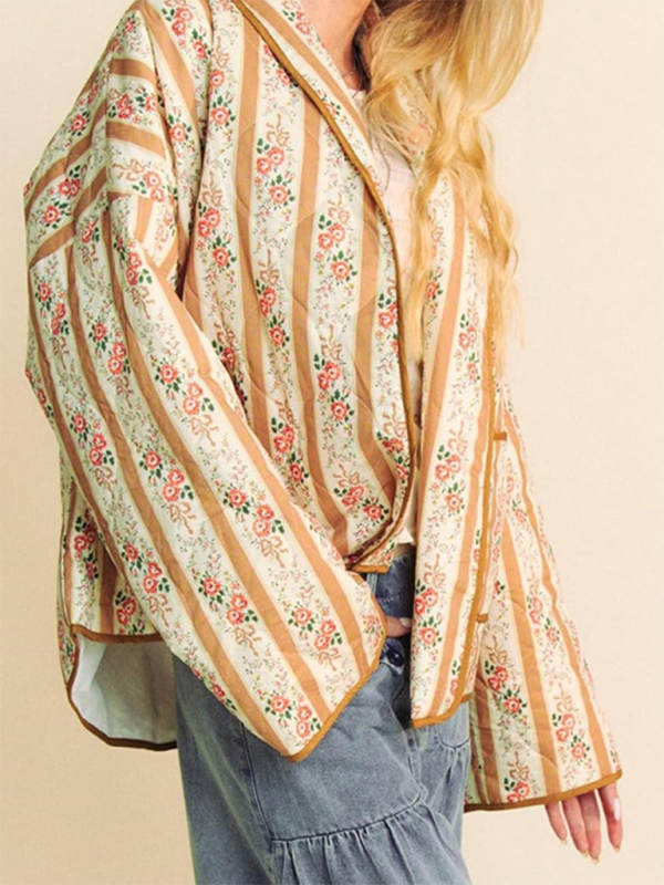 Artistic Floral Quilted Shawl Jacket Boho Throw-On Quilted | Chuzko.com