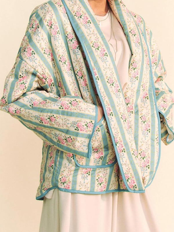 Artistic Floral Quilted Shawl Jacket Boho Throw-On Quilted | Chuzko.com