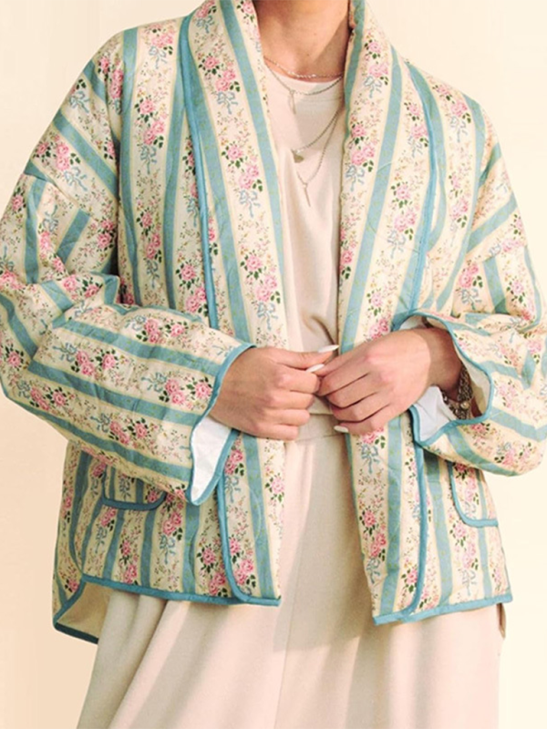 Artistic Floral Quilted Shawl Jacket Boho Throw-On Quilted | Chuzko.com