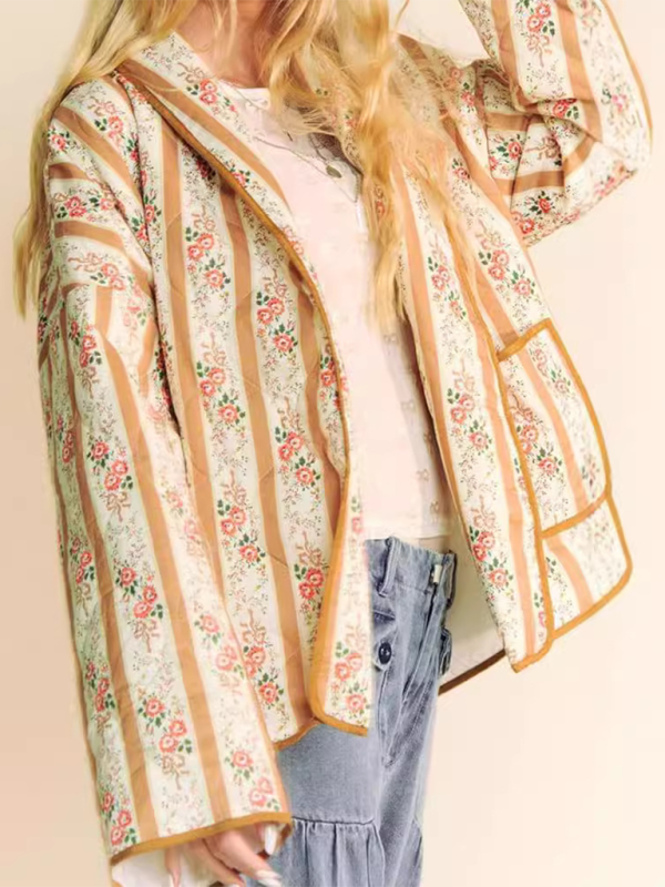 Artistic Floral Quilted Shawl Jacket Boho Throw-On Quilted | Chuzko.com