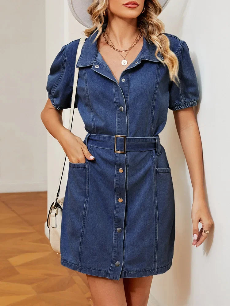 Belted Denim Mini Dress Denim Mini Dresses | Chuzko.com