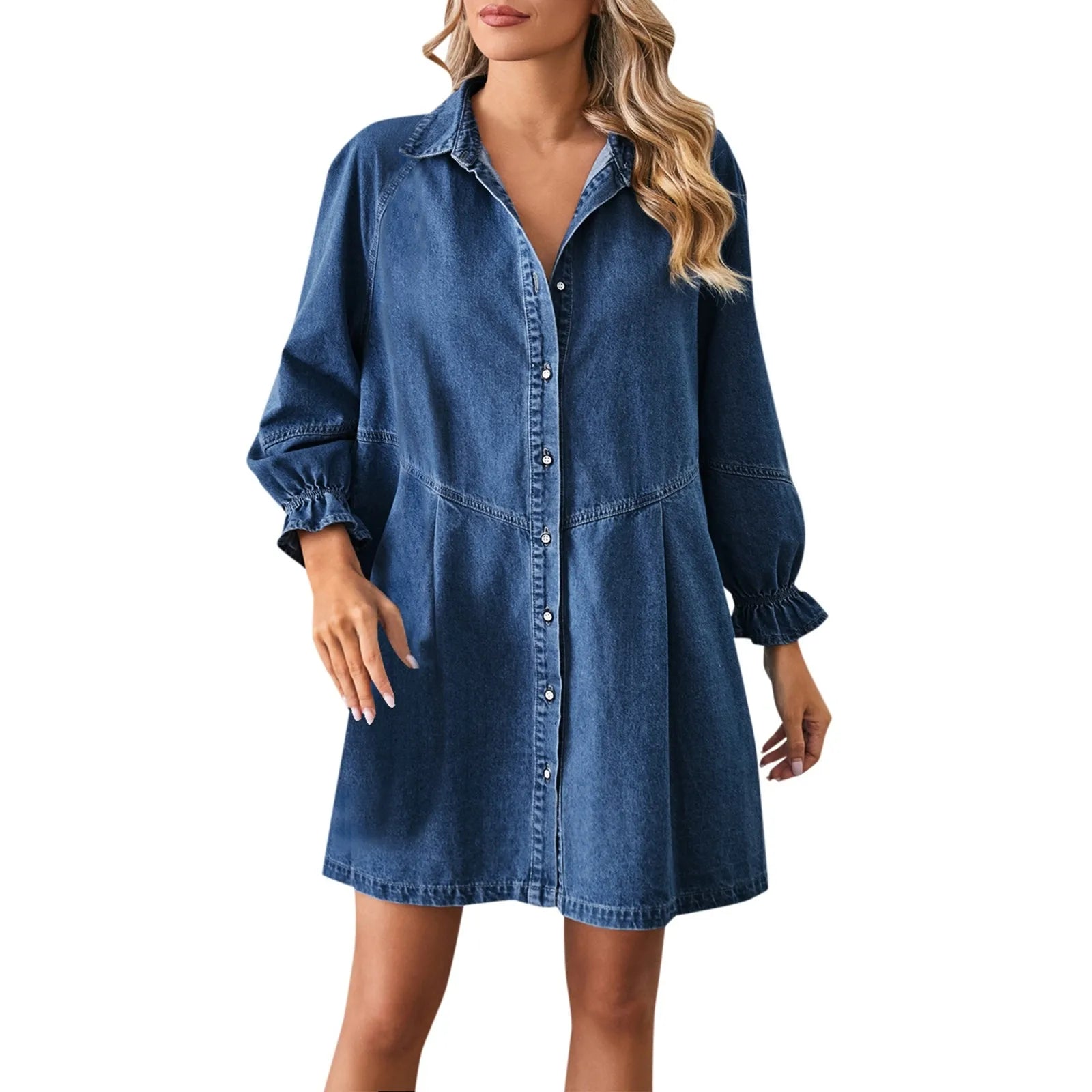 Breezy Bishop Sleeve Denim Mini Dress– Ideal for Weekend Wear | Chuzko.com