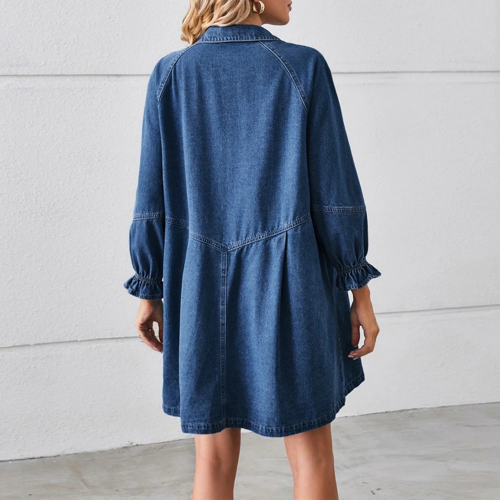 Breezy Bishop Sleeve Denim Mini Dress– Ideal for Weekend Wear | Chuzko.com