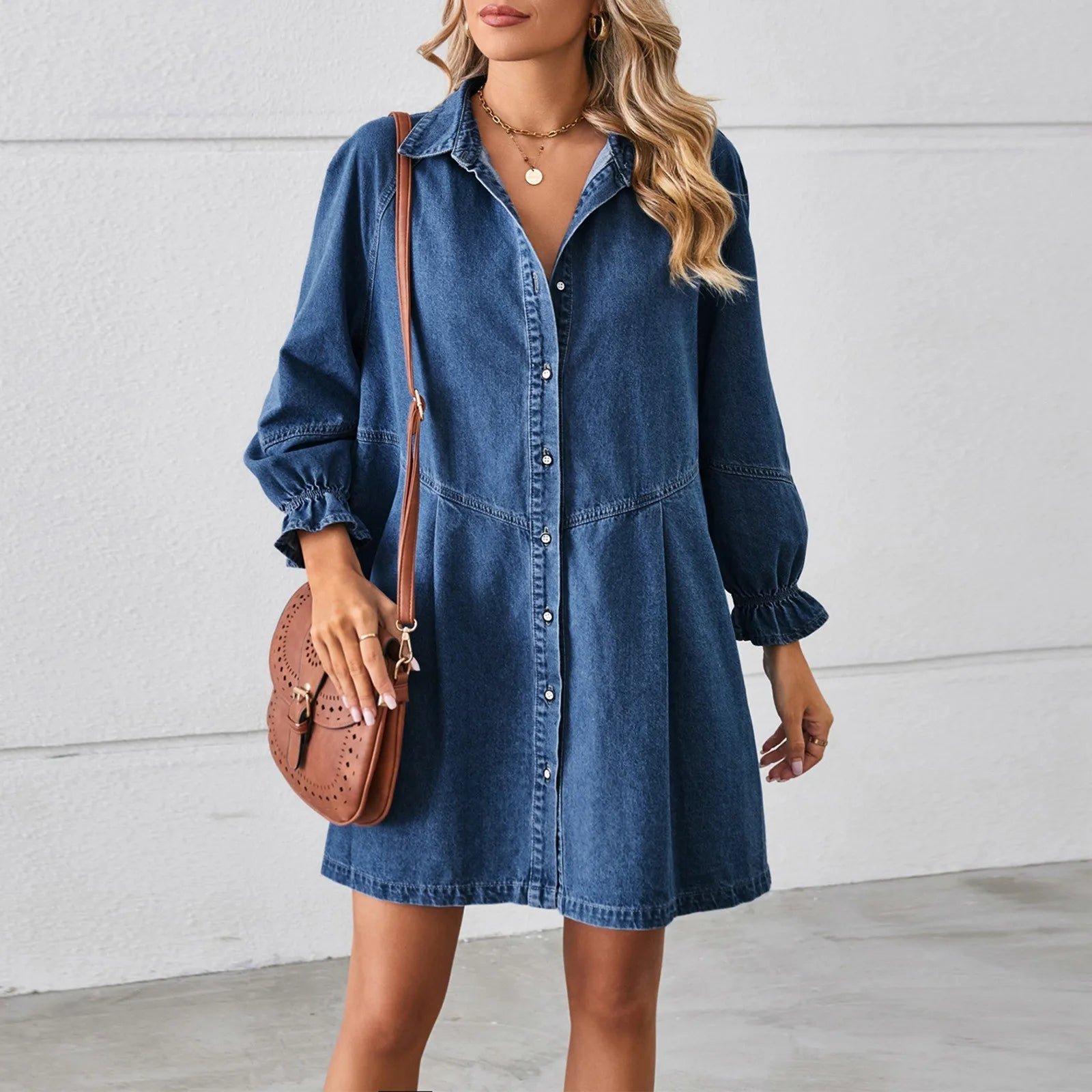 Casual Denim Shirt Dress - Relaxed Fit	