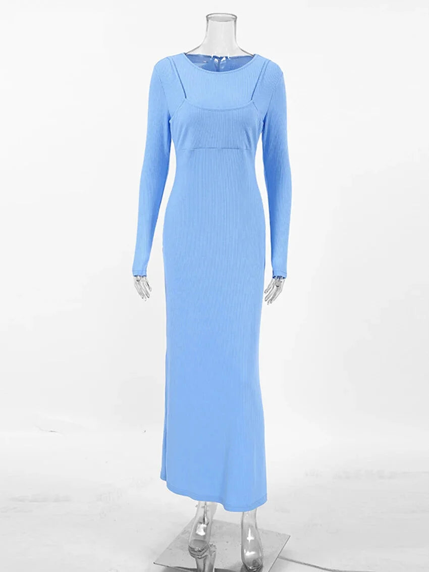 Long Sleeve Ribbed Maxi Dress Maxi Dresses | Chuzko.com