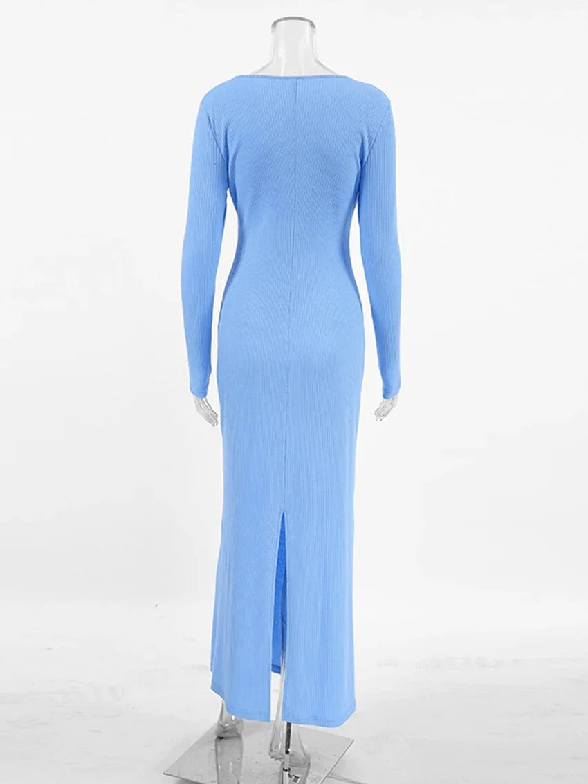 Long Sleeve Ribbed Maxi Dress Maxi Dresses | Chuzko.com