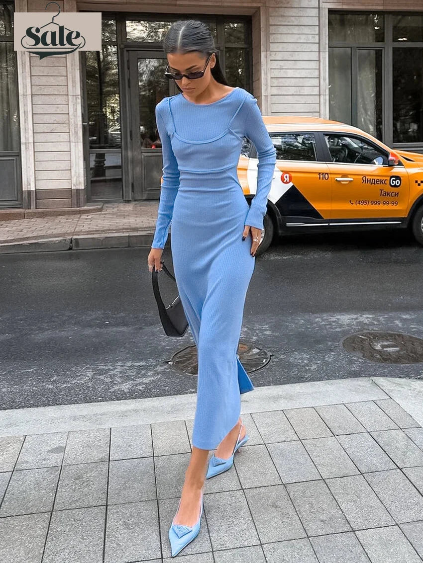 Long Sleeve Ribbed Maxi Dress Maxi Dresses | Chuzko.com