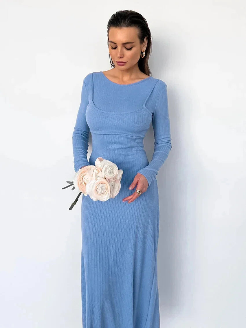 Long Sleeve Ribbed Maxi Dress Maxi Dresses | Chuzko.com