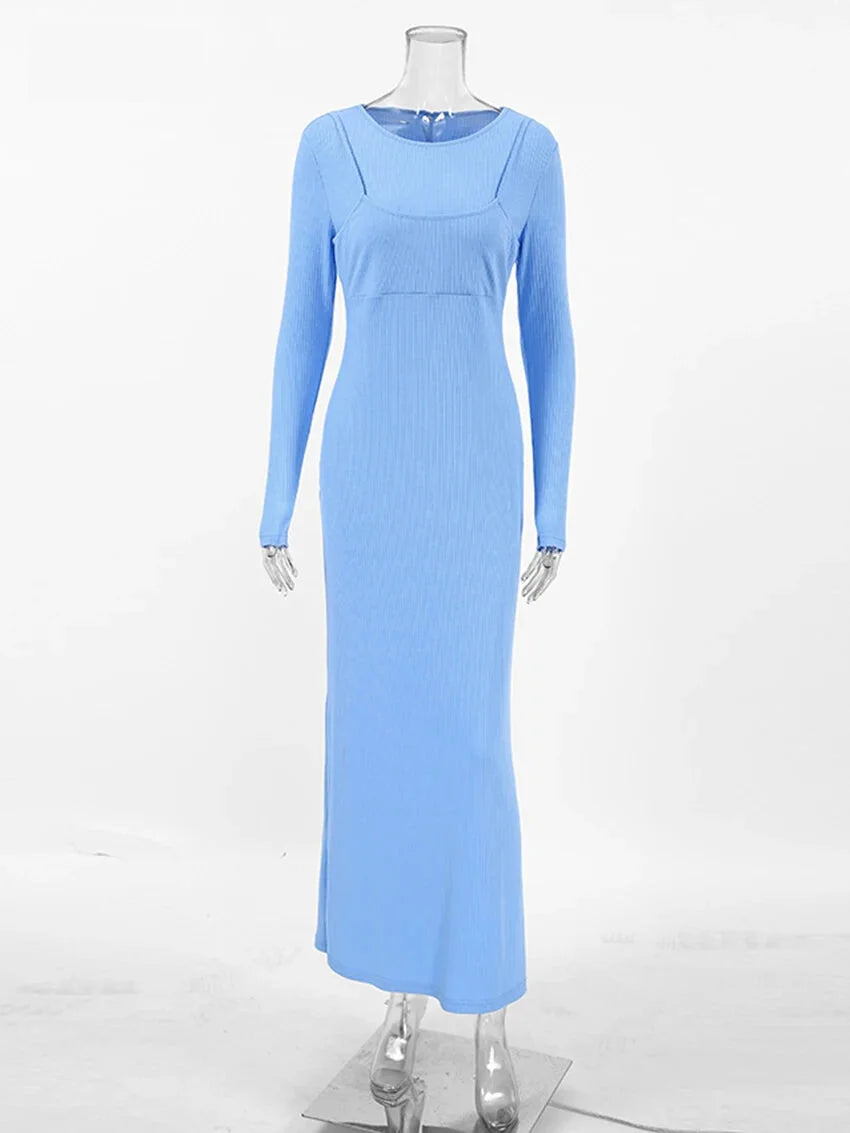 Long Sleeve Ribbed Maxi Dress Maxi Dresses | Chuzko.com