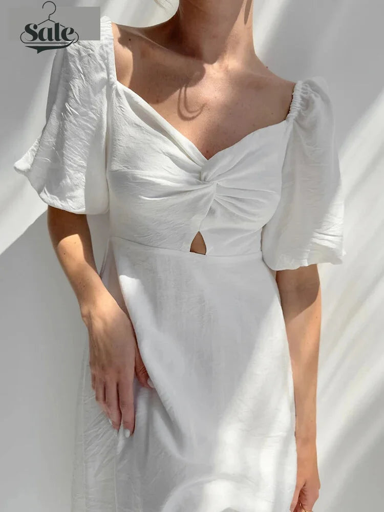 Puff Sleeve Off Shoulder Midi Dress on Textured Fabric Midi | Chuzko.com