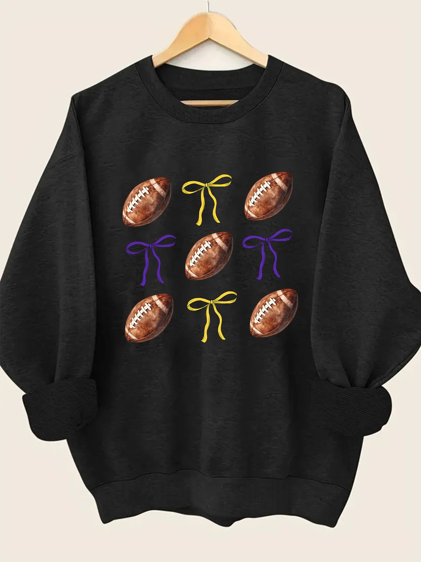 Sporty Football Print Motifs Girly Crewneck Sweatshirt | Chuzko.com