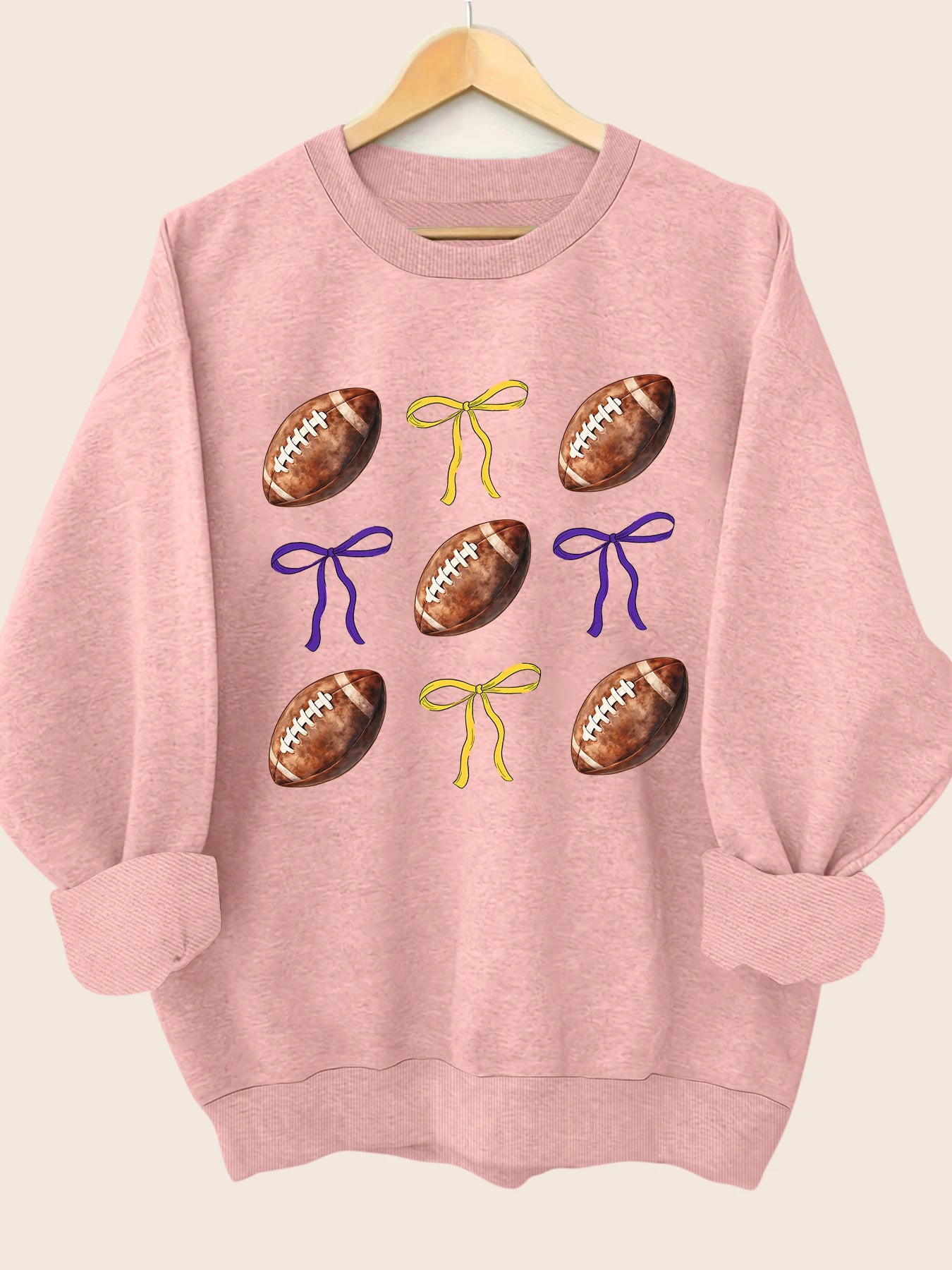 Sporty Football Print Motifs Girly Crewneck Sweatshirt | Chuzko.com