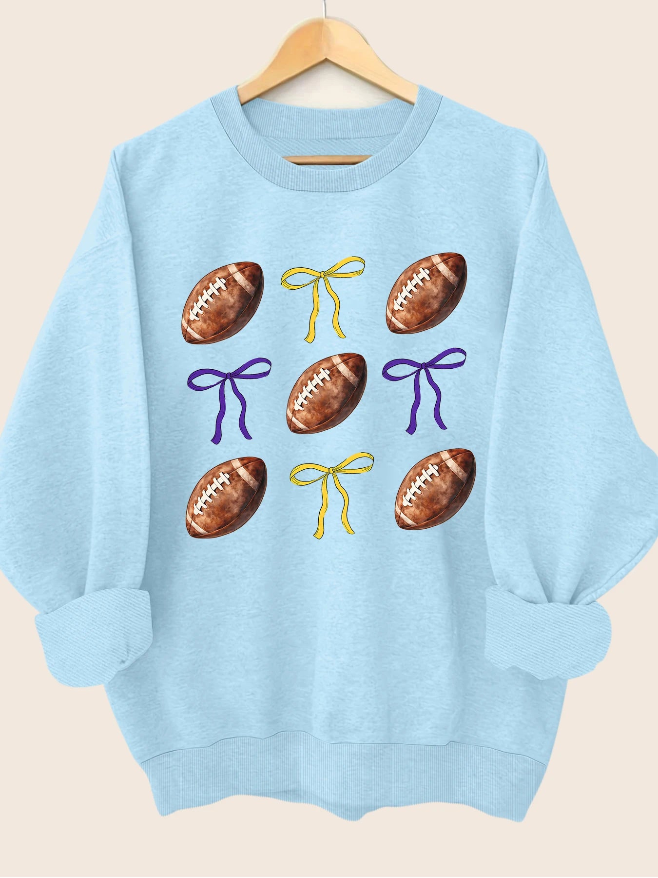 Football & Bow Crewneck Sweatshirt for Sporty Women	