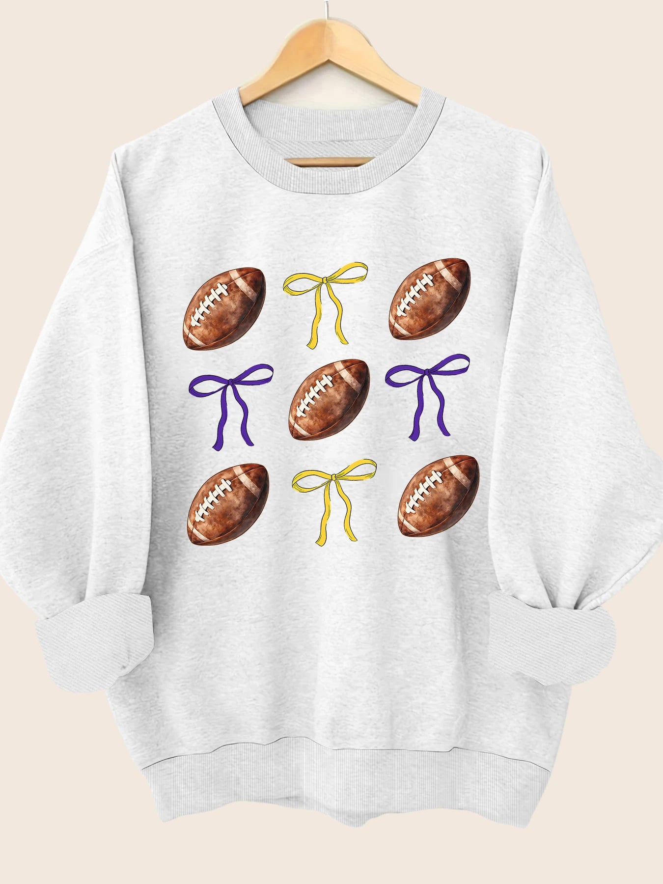 Sporty Football Print Motifs Girly Crewneck Sweatshirt | Chuzko.com