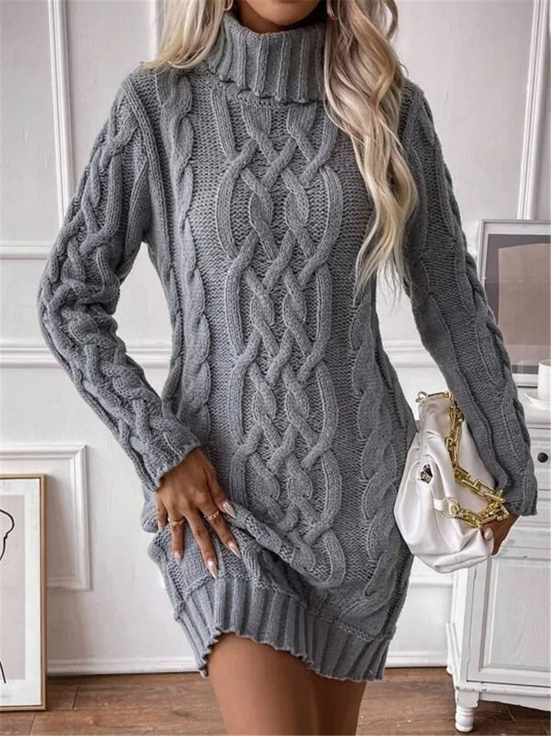 Cable Knit Turtleneck Mini Dress Knit Mini Dresses | Chuzko.com