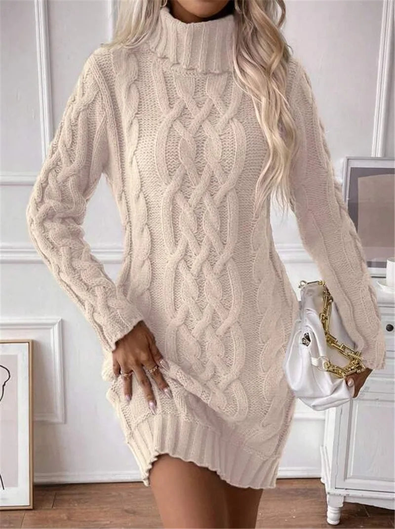 Cable Knit Turtleneck Mini Dress Knit Mini Dresses | Chuzko.com