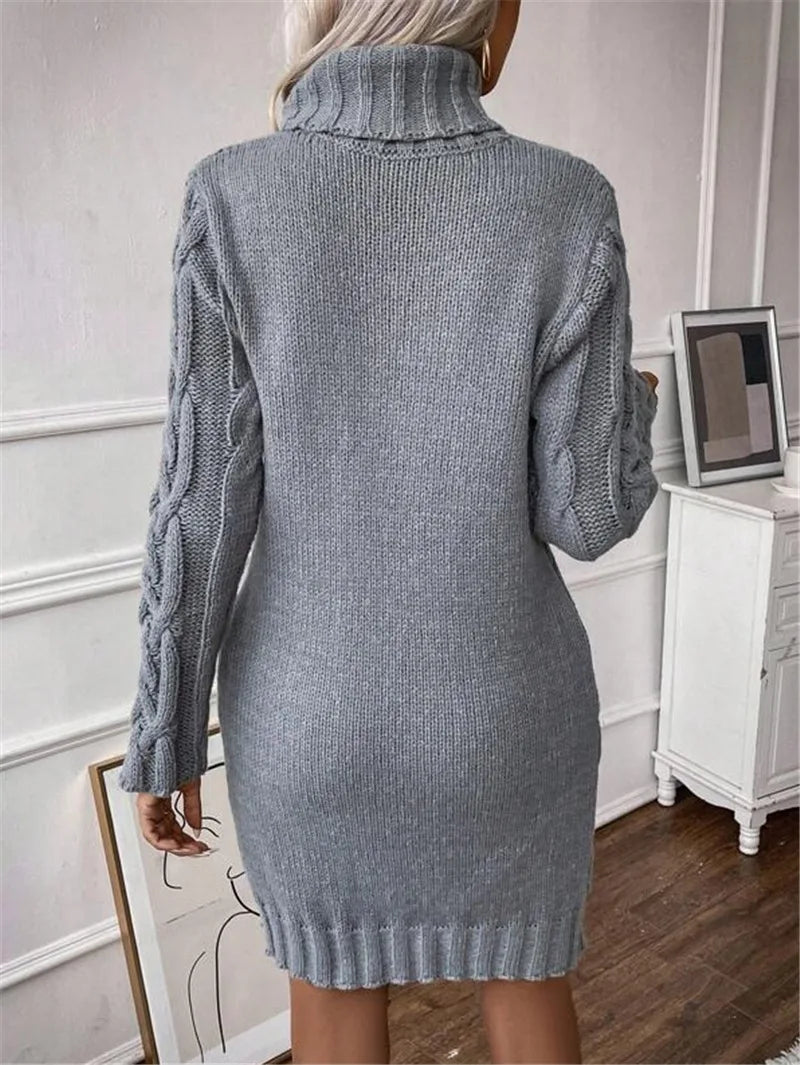 Cable Knit Turtleneck Mini Dress Knit Mini Dresses | Chuzko.com