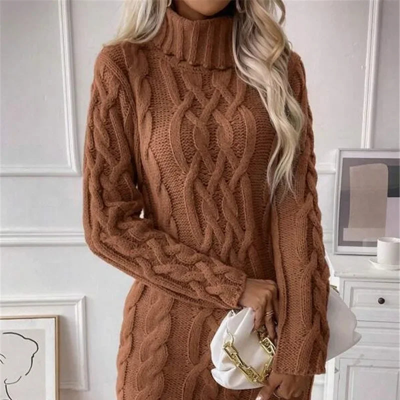 Cable Knit Turtleneck Mini Dress Knit Mini Dresses | Chuzko.com