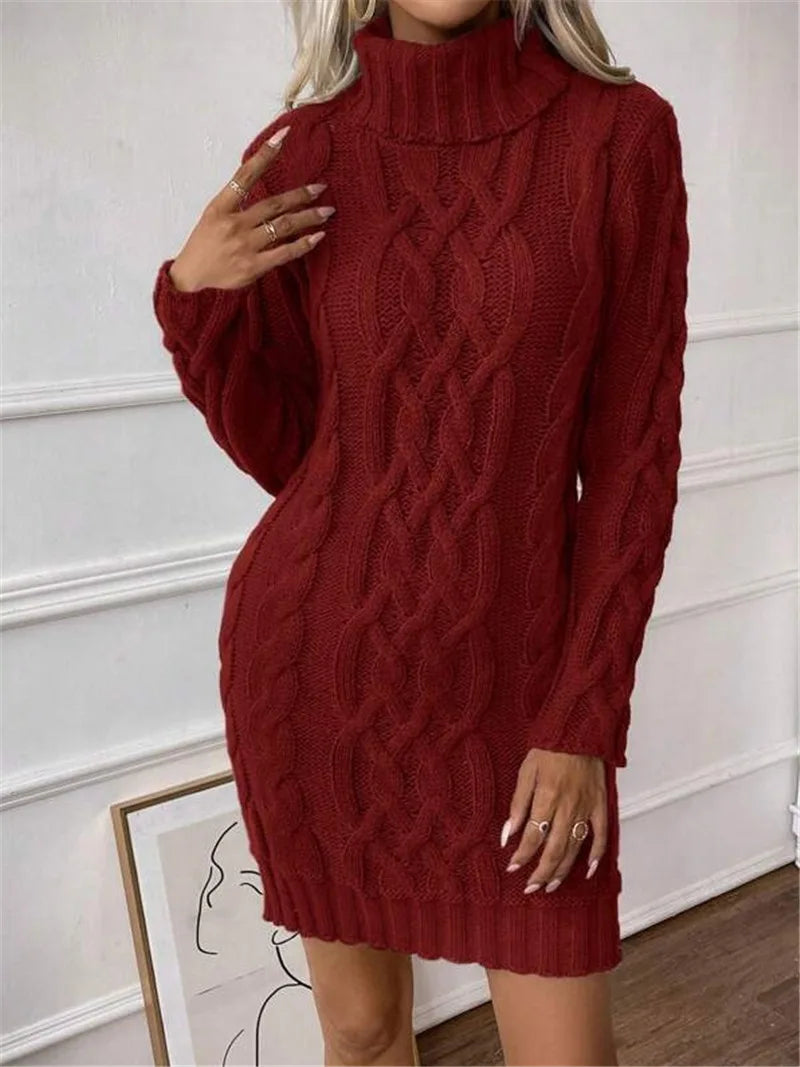 Cable Knit Turtleneck Mini Dress Knit Mini Dresses | Chuzko.com