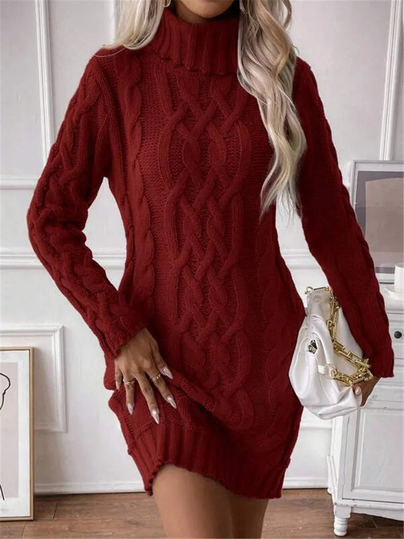 Cable Knit Turtleneck Mini Dress Knit Mini Dresses | Chuzko.com