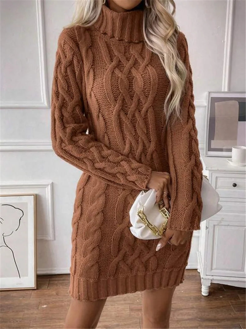 Cable Knit Turtleneck Mini Dress Knit Mini Dresses | Chuzko.com