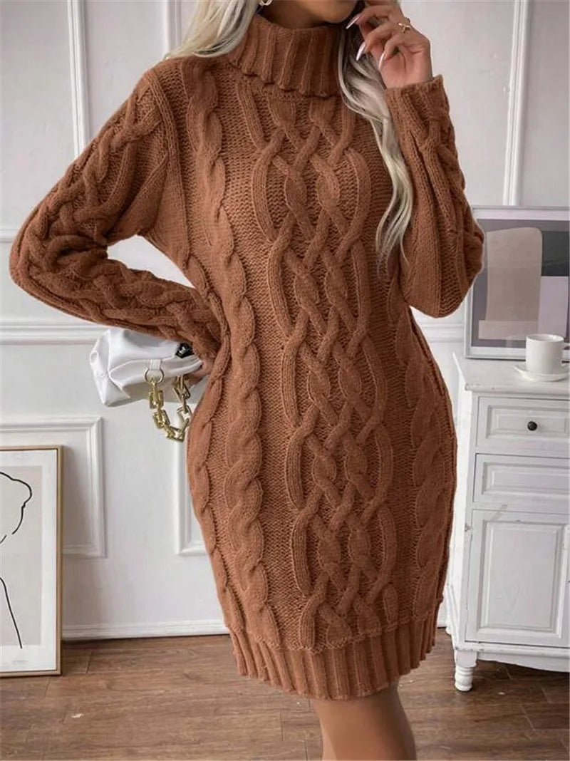 Cable Knit Turtleneck Mini Dress Knit Mini Dresses | Chuzko.com