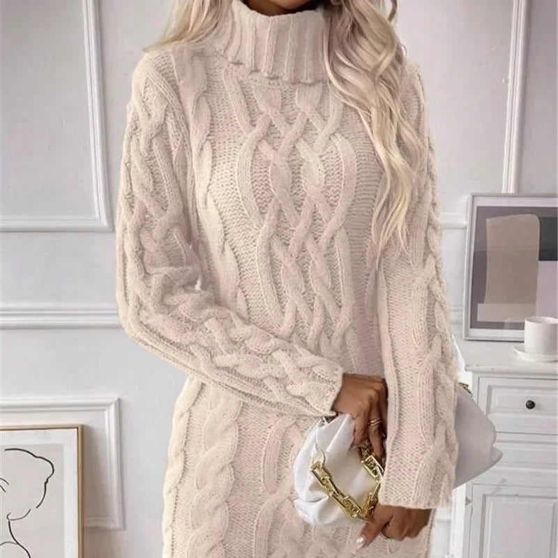 Cable Knit Turtleneck Mini Dress	